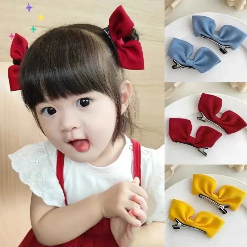 2 Pcs/Set 5cm Korean Children Bow Headdress Hair Clips Girls Cute Barrettes Card Issuance Side Hairpins Fashion Accessories