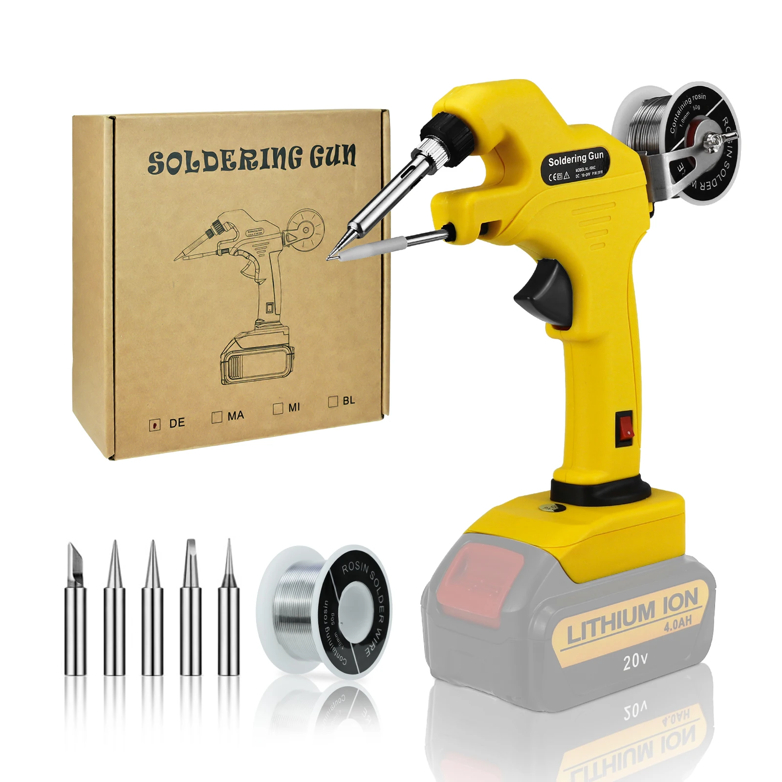 Kit de soldador inalámbrico para Dewalt, herramienta de reparación de pistola de soldadura eléctrica de precalentamiento rápido, batería de iones de