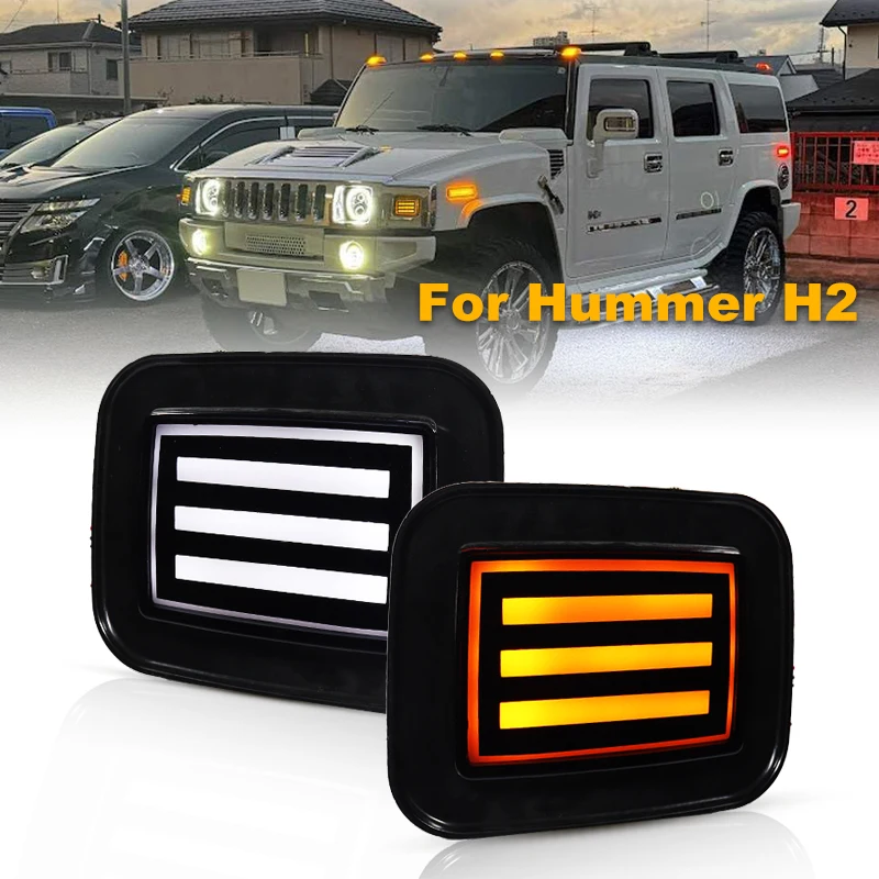 

2x для Hummer H2 SUT 05-09 Switchback светодиодный передний бампер DRL указатели поворота последовательный мигающий боковой габаритный индикатор без ошибок