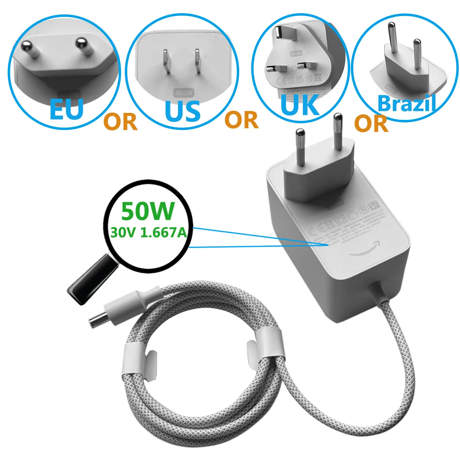 50W Power Supply Adapter for Echo Studio (Newest Model-2025 ) 30V 1.667A Charger Cable for Echo Studio P8Z7MN