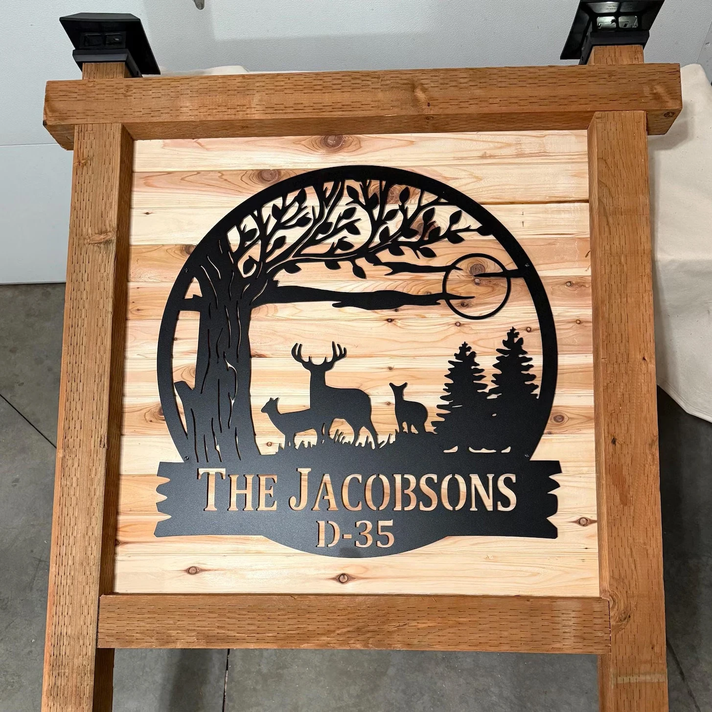 Custom Mountain Deer Tree Scene, Personalized Metal Monogram, Name Sign, Outdoor Sign, Last Name Sign,Front Door
