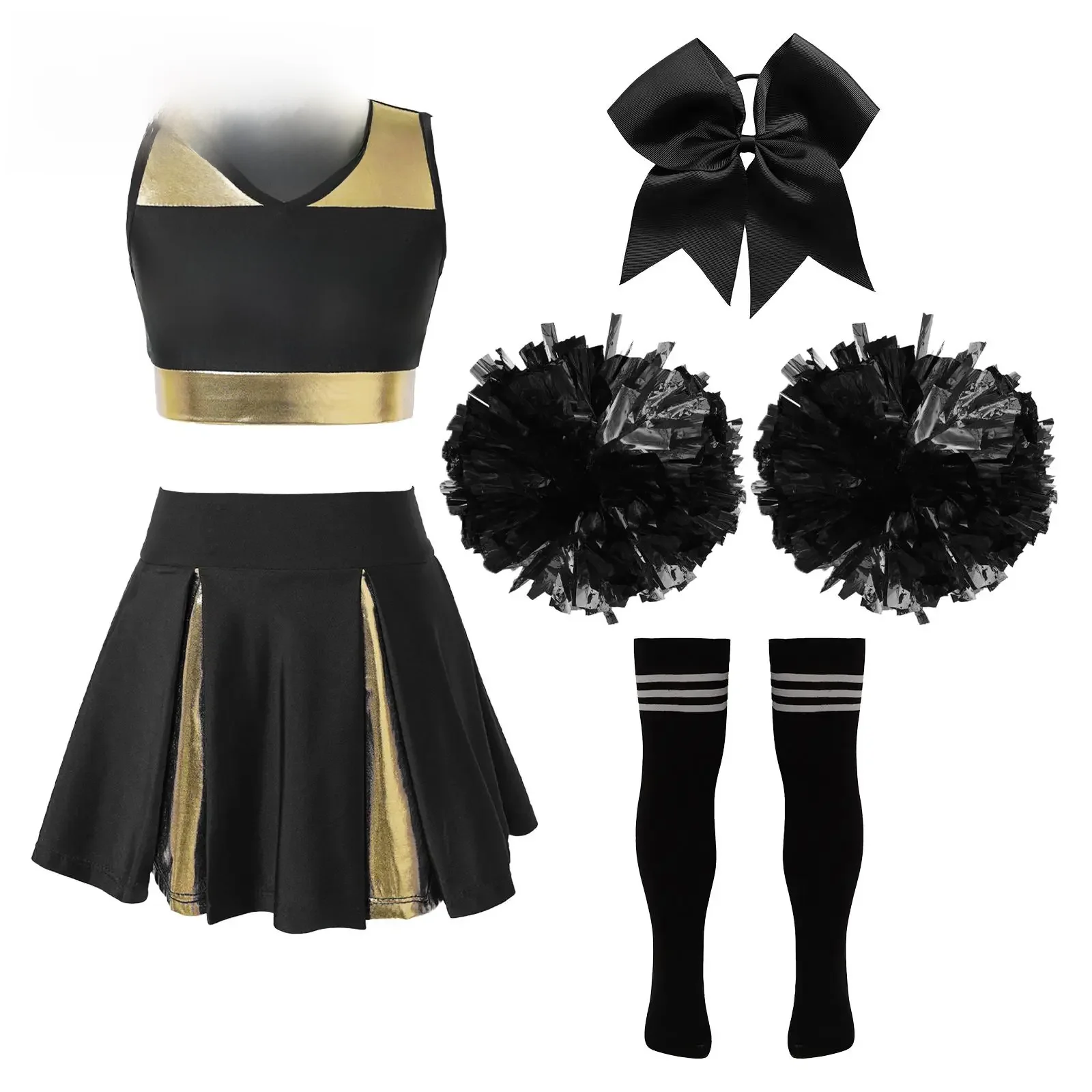 Kids School Meisjes Cheerleader Uniformen Mouwloze Crop Top Rok Sokken Kleding Sets voor Kinderen Cheerleading Dans Outfits - afbeelding 2