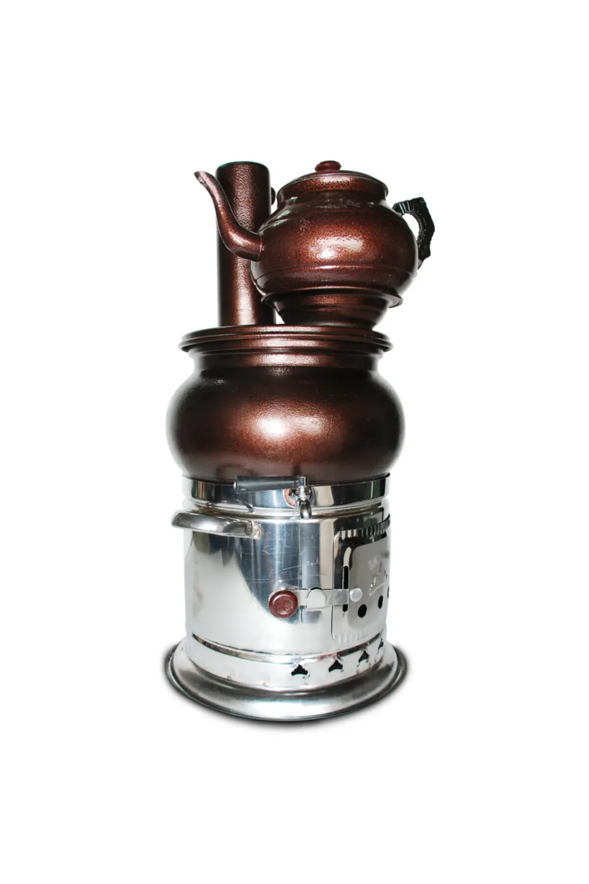 Copper Look Lux Samovar Woody Coal Fired Wood with Teapot Water Tank Easy to Clean Wide Combustion Chamber