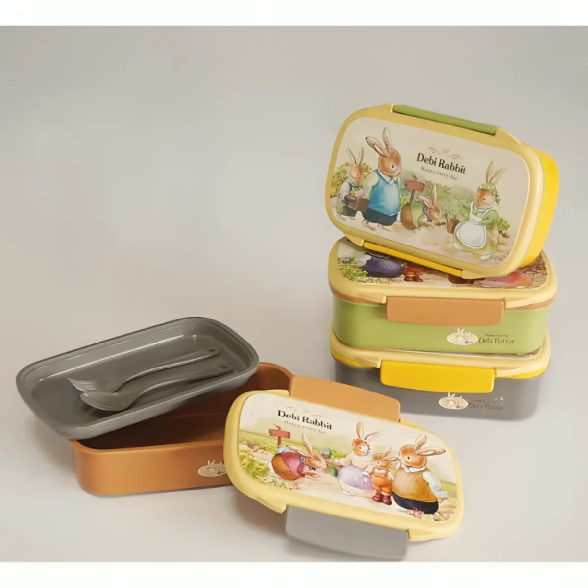 Caja de almuerzo FH-175, tupper con doble compartimento, lunch box con cubierto.