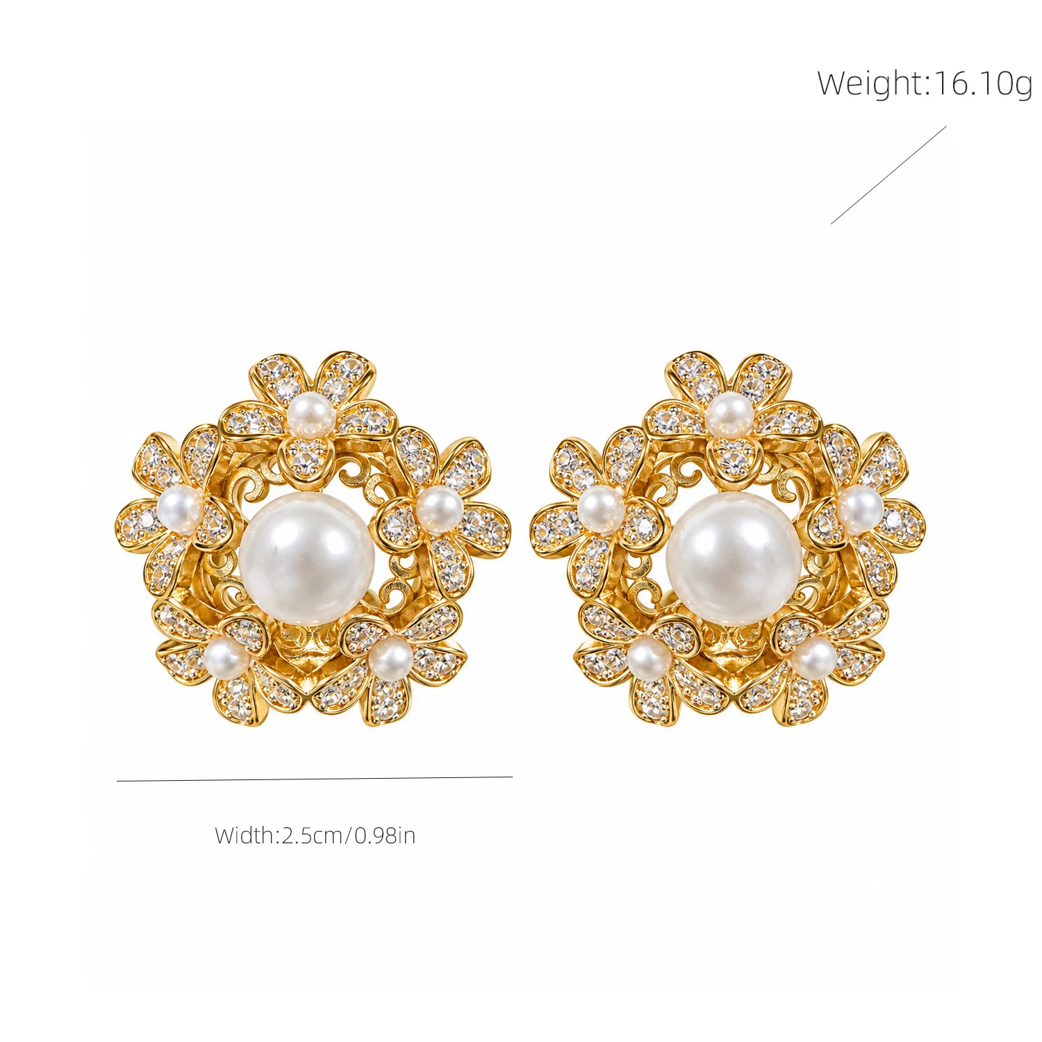 Fashion Floral Pearl Stud Earrings Statement Ear Accessory Ladies Bridal Birthday Photo Prop Gift