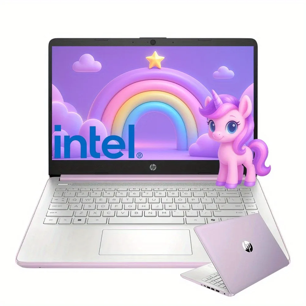 Portátil empresarial HP HD de 14", procesador Intel N150, hasta 16 GB de RAM, 128 GB UFS, gráficos Intel, Wi-Fi 6, Windows 11 S, miel y lavanda