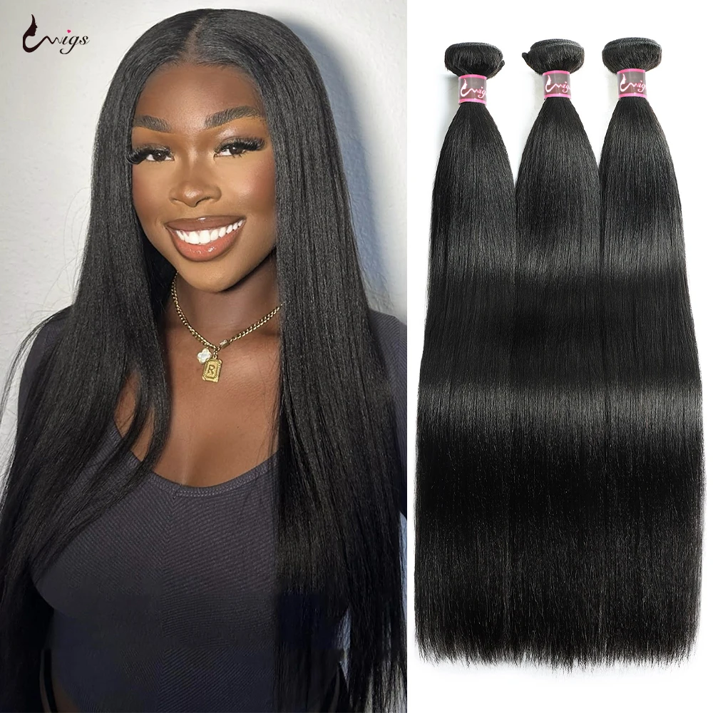 Light Kinky Straight Human Hair Bundles Bulk Remy Hair Extensions Soft Light Yaki Straight 100% Human Hair Weave Bundles