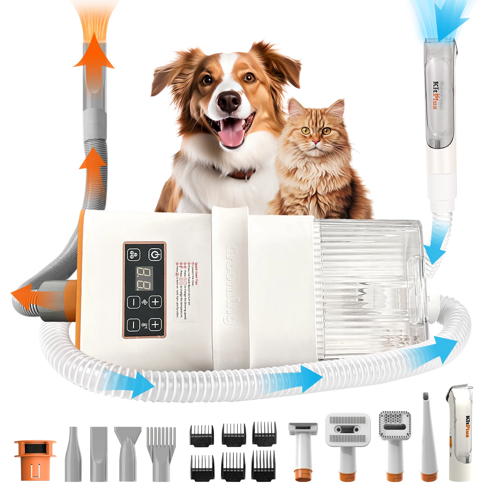KITPLUS 3-in-1 Drying & Vacuum & Dog Grooming, Rechargeable Hair Trimmer, Hot Wind, Suction 99.9% Pet Hair, 2L Large Capacity image 3