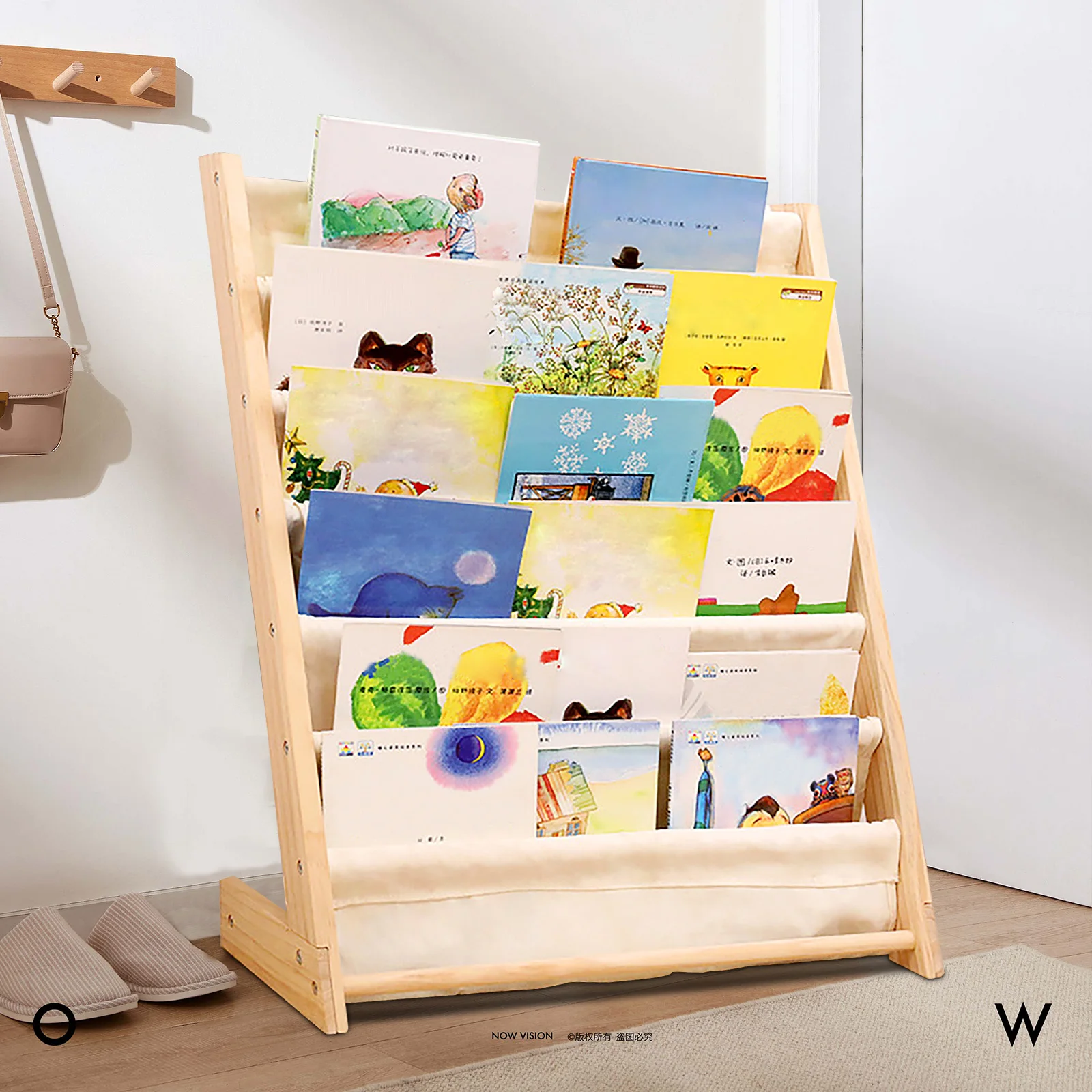 6-laags vrijstaande sling boekenrek plank organisator voor kinderen slaapkamer speelkamer speelgoed opslag bespaar ruimte (natuurlijk beige)