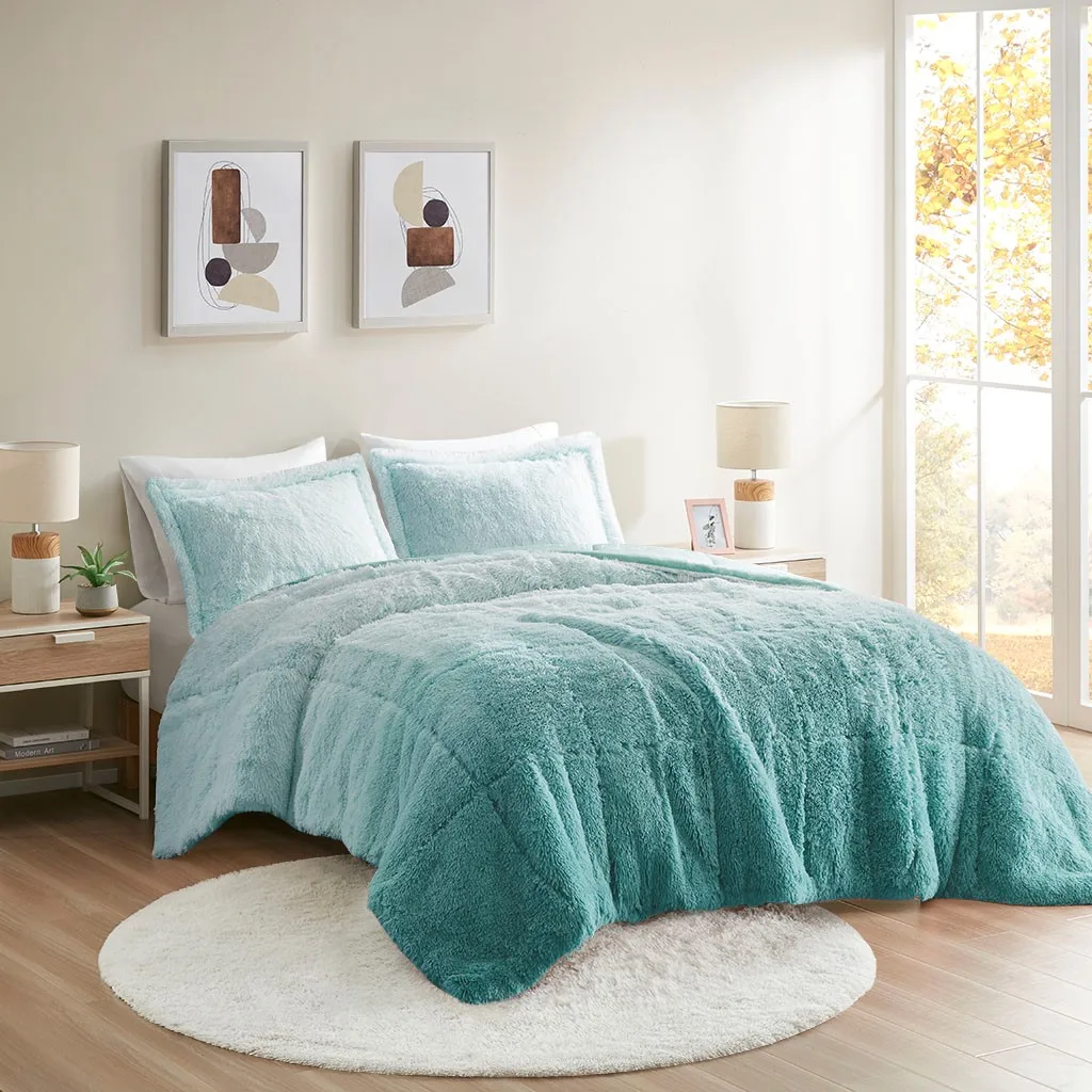 

Twin/Twin XL Ombre Shaggy Long Fur Comforter Mini Set (Aqua + Polyester + Twin)"