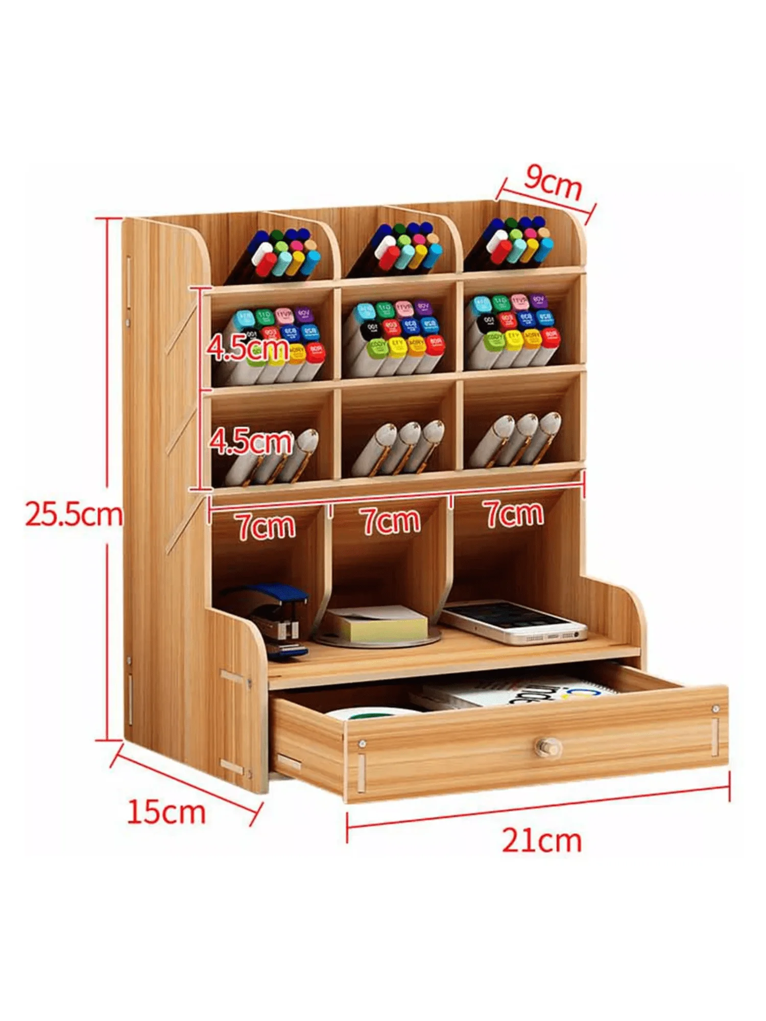 Compact and functional organizer for stationery, versatile MDF wood for office and study