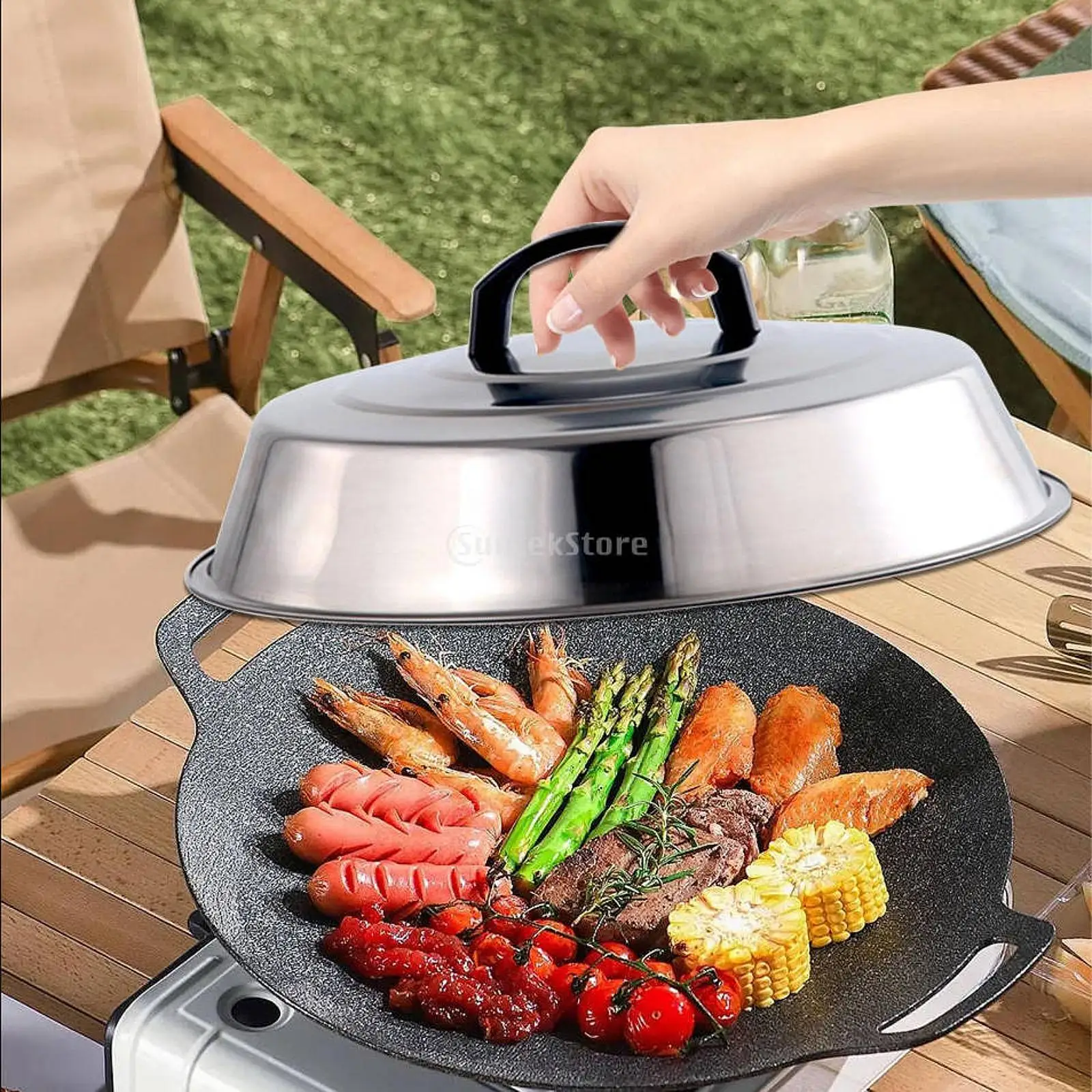 

Stainless Steel Round Burger Cover Cheese Melting Dome Steaming Cover Lid Grill Barbecue Accessories for Flat Top