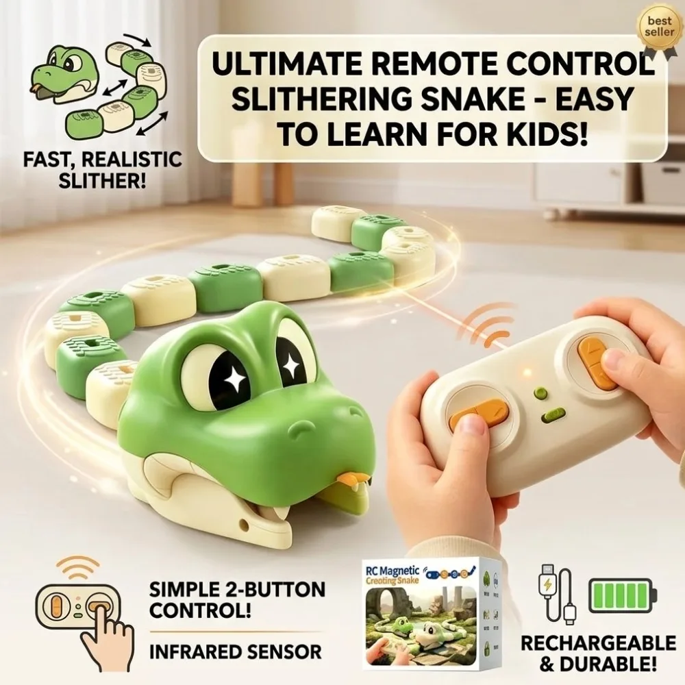 RC Magnetic Eating Snake Remote Control Car Toy Animal Greedy Bean Devouring Car Interactive Educational Birthday Gift