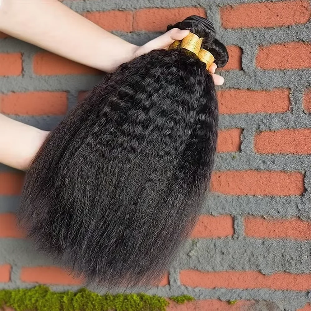 Extensions de cheveux naturels Remy crépus lisses, tissage en lot épais Yaki non traités, 28 à 30 pouces, pour femmes noires