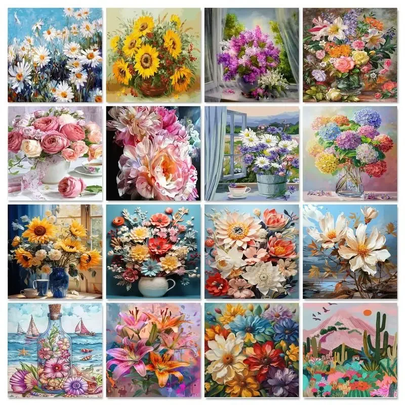 Gatyztory diy handgemaltes Ölgemälde 60x75cm Farbe nach Zahlen für Erwachsene Kits Blumen Bild malen
