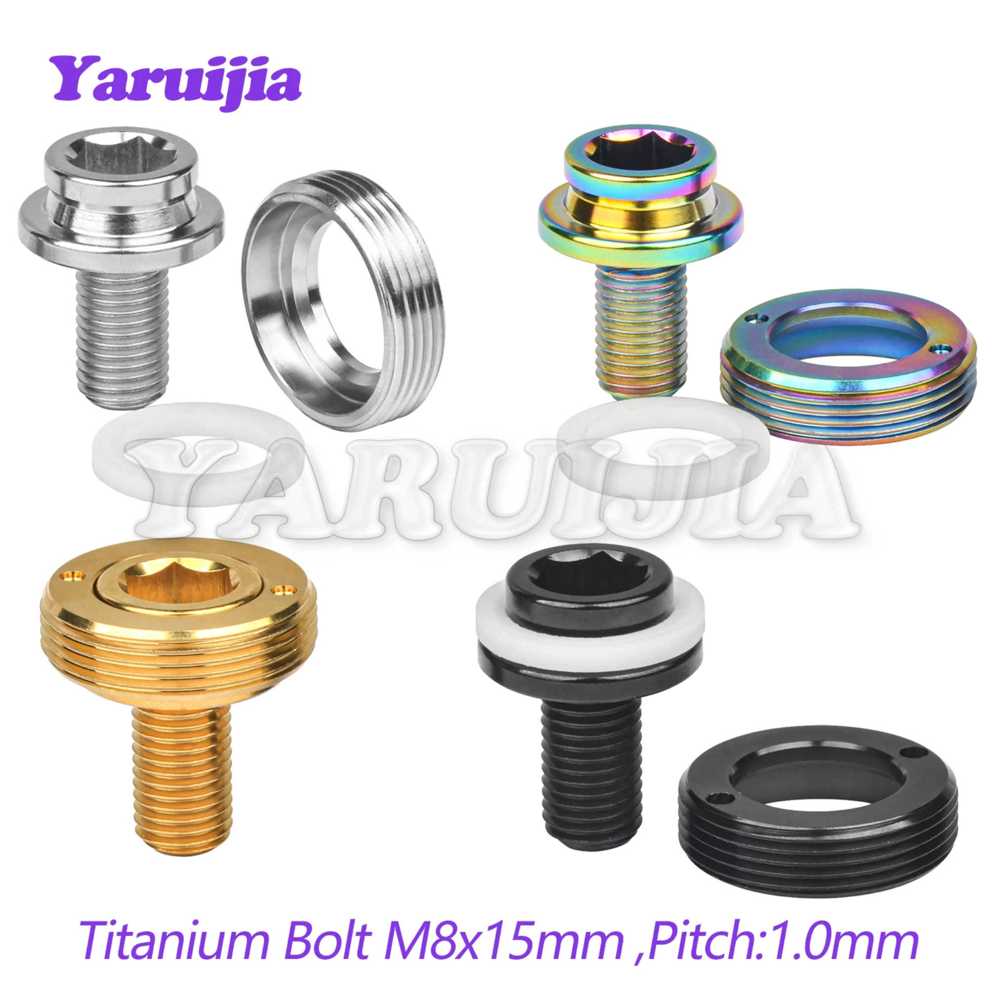 Yaruijia Titanium Bolt M8x15mm Square Hex Screws W/ Dust Cap Gasket for Pass Brompton Bottom Bracket Bike Ti Parts