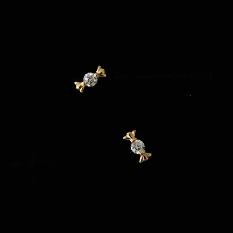 925 Sterling Silver Plated 14K Gold Zircon Candy Kolczyki dla kobiet Koreańskie Mini Śliczne Akcesoria Biżuteryjne — zdjęcie 2