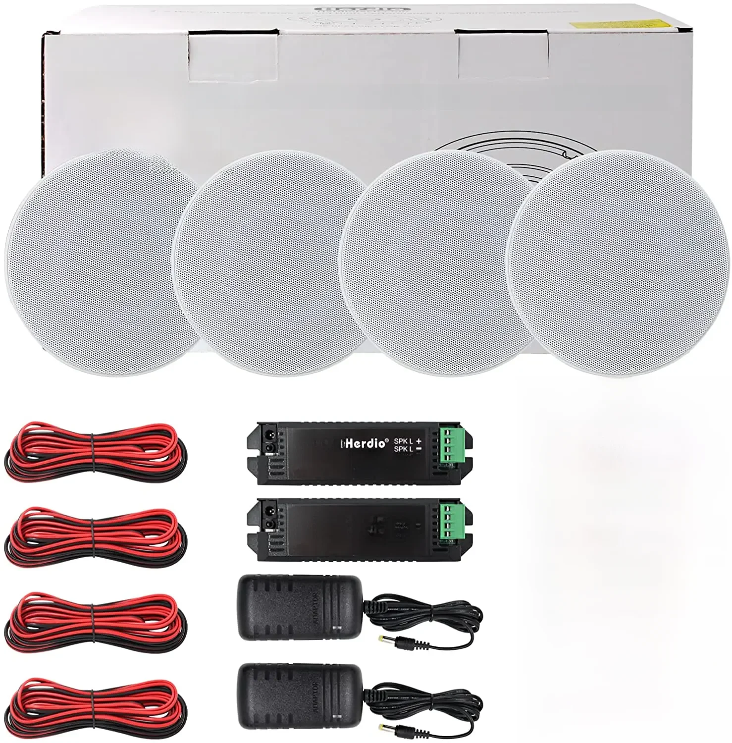 Herdio 4 Inch 320W 4 Stuks Home Audio 2-Way Flush Mount Bluetooth Plafond Speaker Voor Badkamer Keuken Woonkamer Kantoor 4 Speaker - afbeelding 2