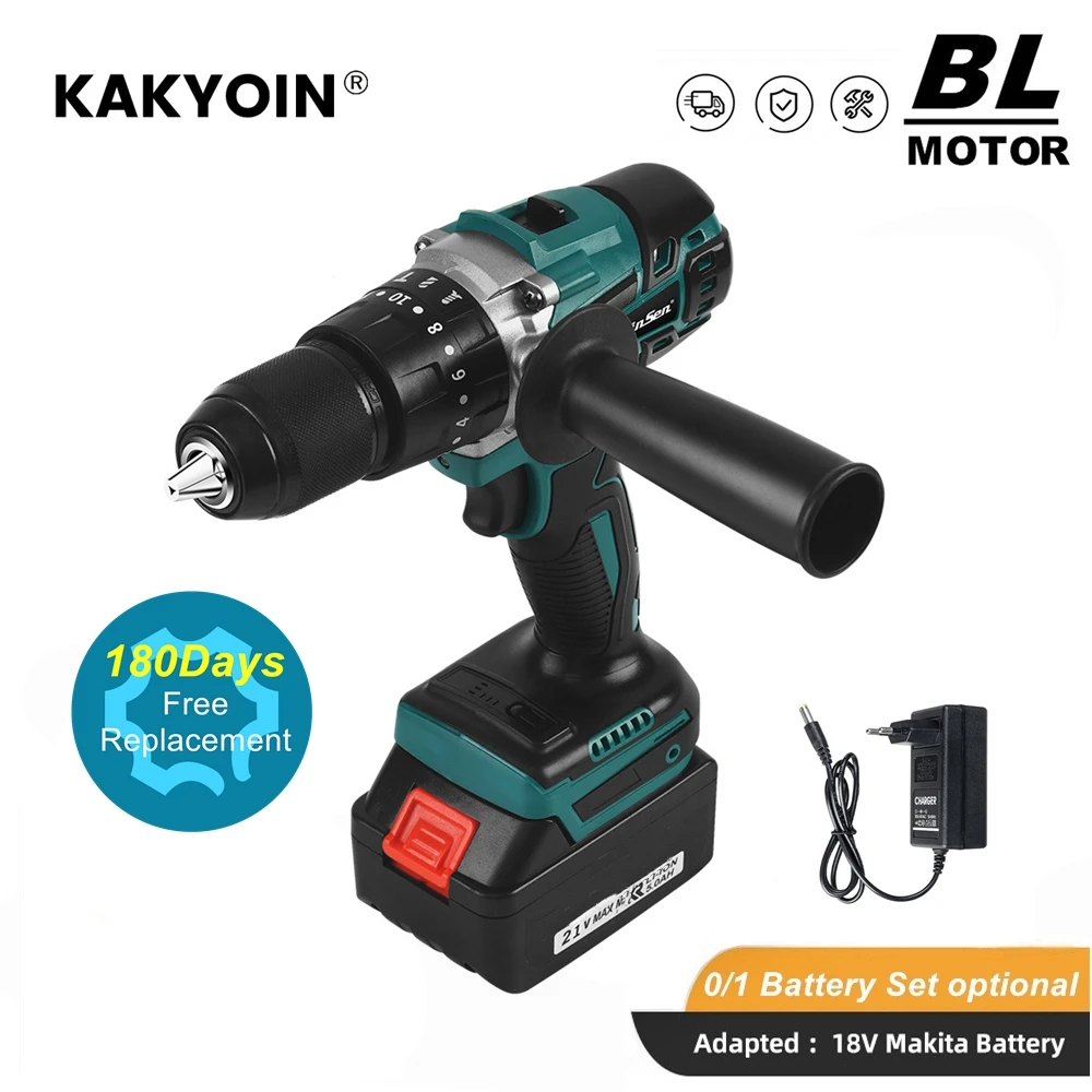 Бесщеточная электрическая дрель, гайковерт с ударной функцией, 21 в, 13 мм, для Makita, 18 в Бесщеточная электрическая дрель, гайковерт с ударной функцией, 21 в, 13 мм, для Makita, 18 в