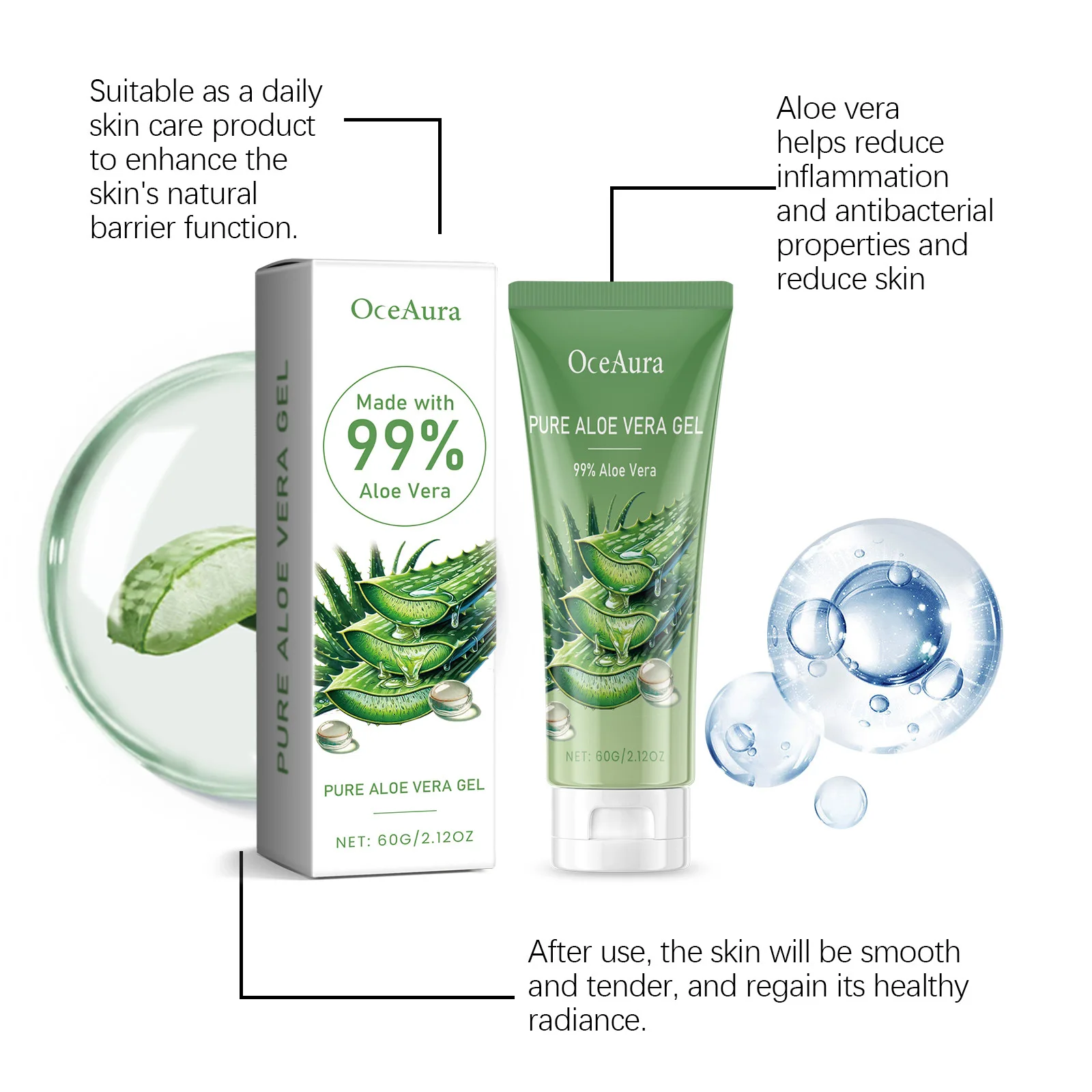 Oceaura 60g Aloe Vera Facial Exfoliating Scrub Soften Skin Remove Blackheads Brighten Skin Cleansing Gentle Exfoliation Gel