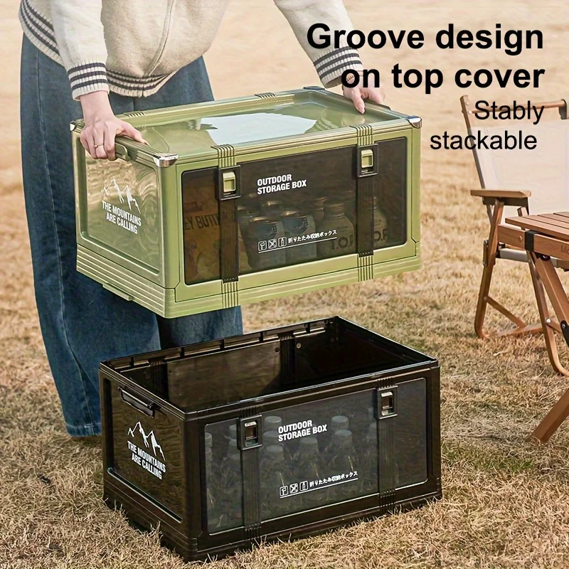 Uforu Scatola portaoggetti pieghevole per bagagliaio da campeggio - Scatola portaoggetti ispessita multistrato con coperchio, design portatile in plastica resistente,