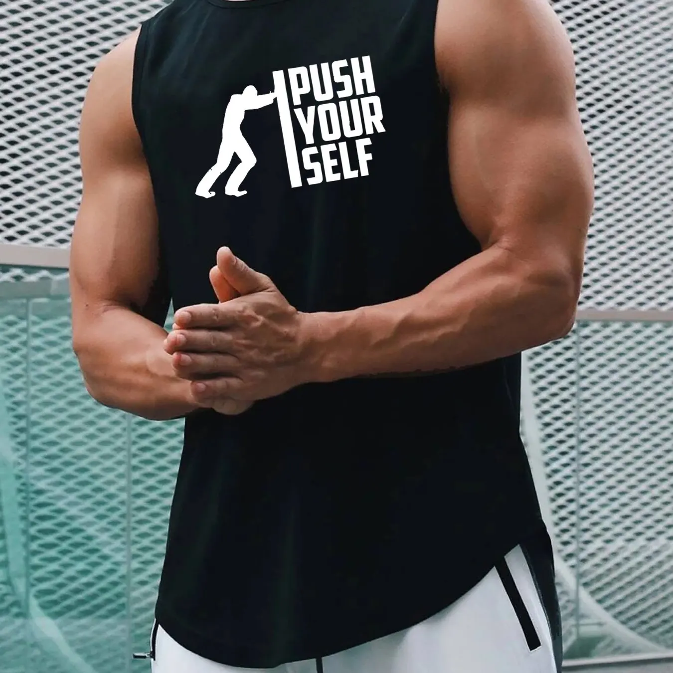 Simple Letter Print Men's Bodybuilding Vest Gym Workout Fitness Sleeveless Shirt Running Wear Suspender Vest Summer Casual Vest