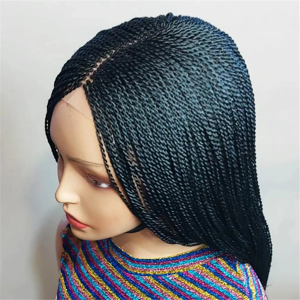 Senegalese Micro Twist Braided Wig For Black Women, million braids nano short feather bob braids wig, light passion twist lace c