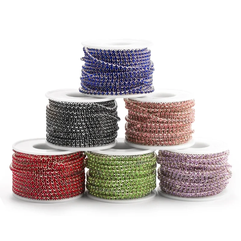 QIAO10yards/roll SS6 SS12 Veel Kleur Nieuwe Aanbiedingen Kristalglas Strass Ketting DIY Mode Accessoires Sluiten Strass Cup Keten - afbeelding 2