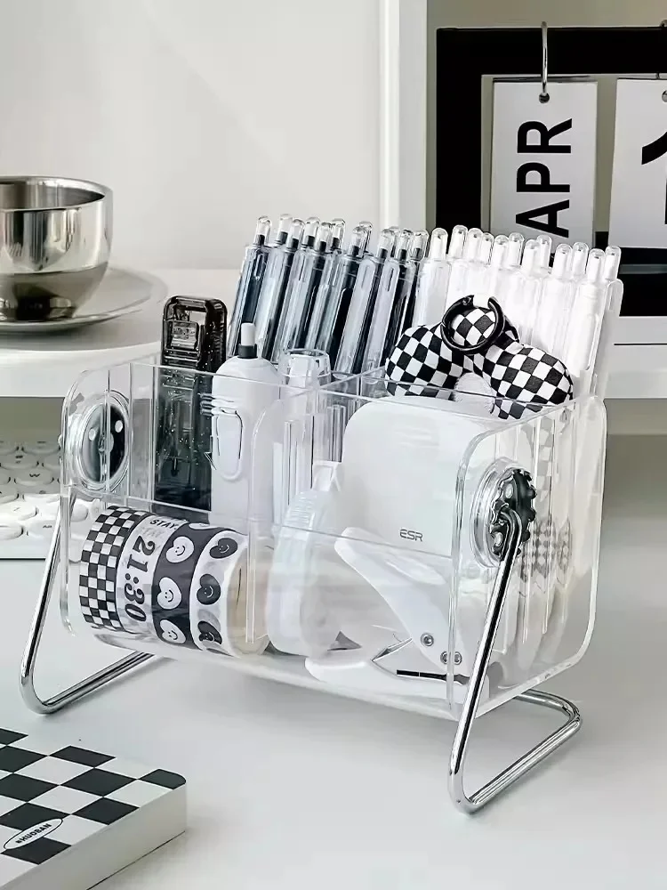 Boîte de Rangement en Acrylique Transparent, Rotative, à 6 Compartiments, pour Bureau