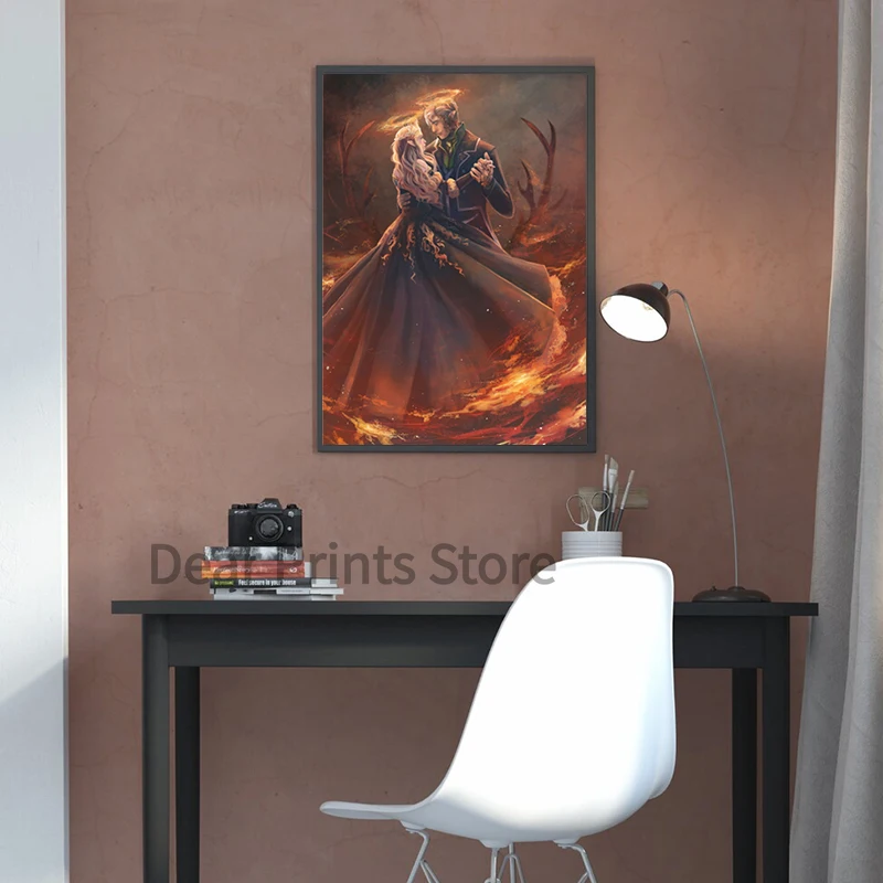 Throne of Glass Aelin and Rowan Painting Canvas Poster Sarah J Maas Bookish Merch Art Prints SJM Reader Gifts Bookshelf Decor