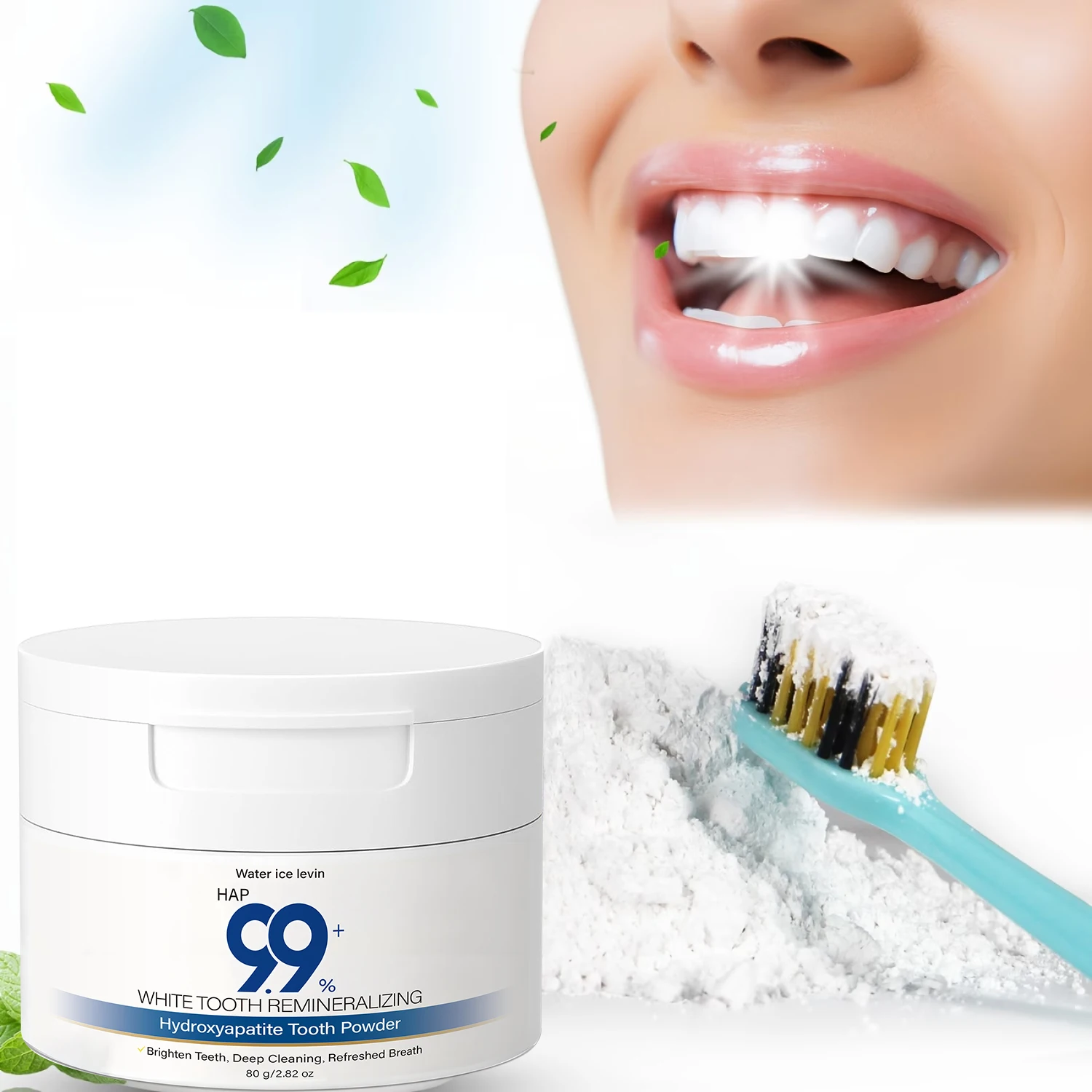 

Зубной порошок с 99% HAP (гидроксиапатитом), реминерализующий и глубоко очищающий, с углем, гиалуроновой кислотой и коллагеном для сияющей улыбки