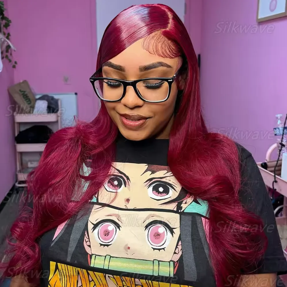 

13x4 HD Lace Frontal 99j Burgundy Wigs 30 34 Inch 250% Density Body Wave 100% Brazilian Human Hair