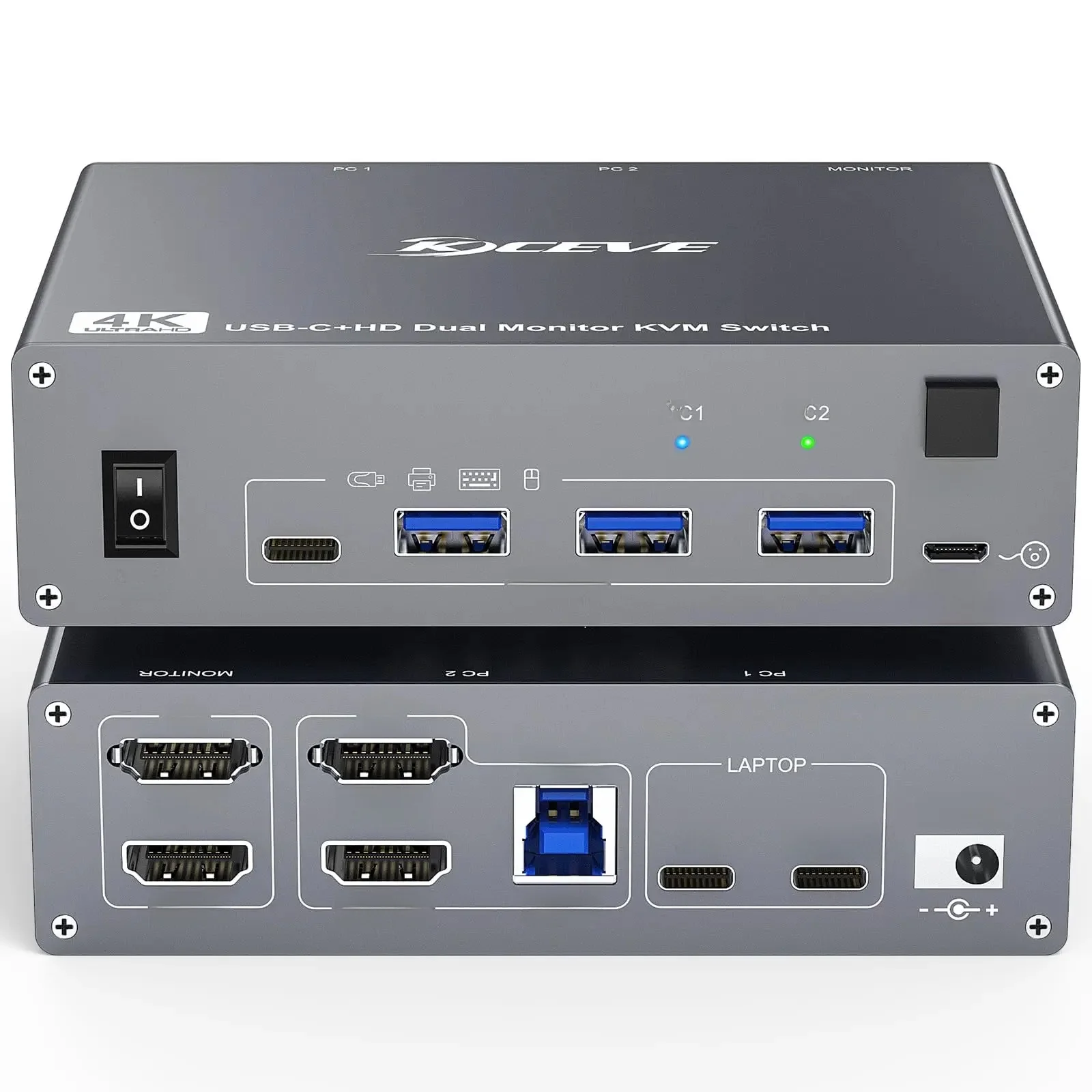 Przełącznik KVM z podwójnym monitorem do laptopa i komputera stacjonarnego 4K@60Hz, przełącznik KVM USB C + HDMI 2 monitory 2 komputery z 4 portami USB 3.0 — zdjęcie produktu 7