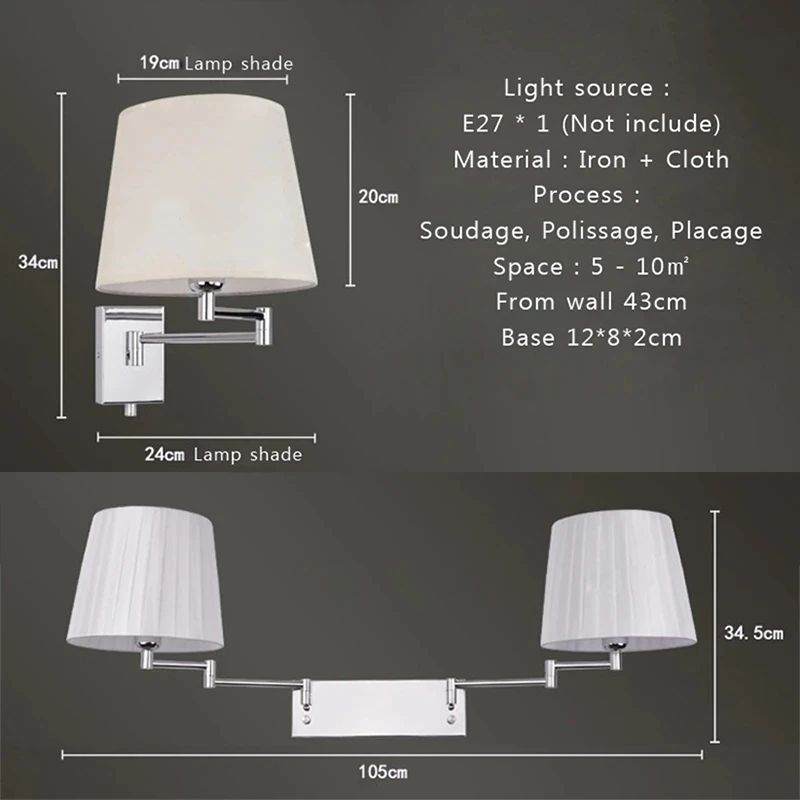 Modern Brief Wall Lamp American Personality Lighting Fabric Lampshape Wall Lamp Bedroom Bedside E27 Bulb Light