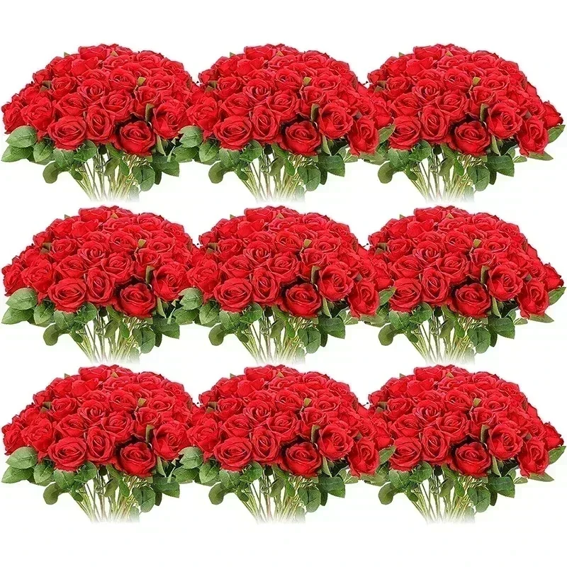 100 stuks kunstmatige rozen bloemen nep zijden rozen boeket voor tafel middelpunt vazen bruiloft feest decor - afbeelding 2