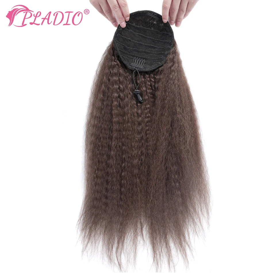 PLADIO-extensiones de cola de caballo con cordón, cabello humano rizado, Clip Afro, Remy, 90-120 gramos