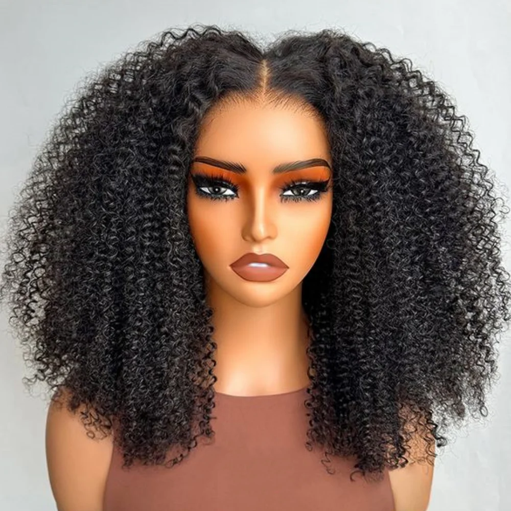 Afro Kinky Curly Wig para Mulheres, Lace Frontal Transparente, Perucas de Cabelo Humano, Cabelo do Bebê, Cabelo Remy Indiano, Densidade 250%, 13x6