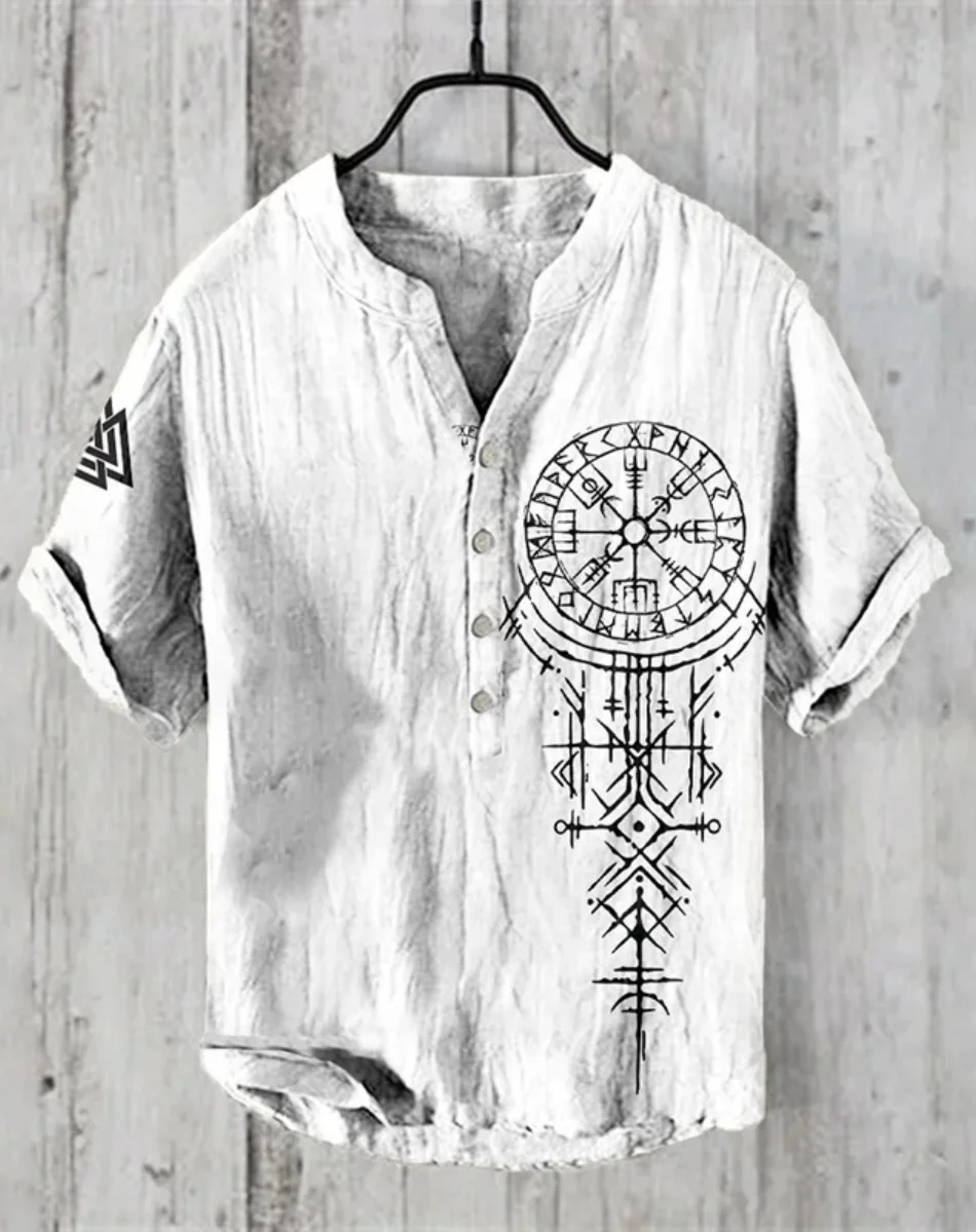 새로운 고대 문명 예술 패턴 인쇄 남성 반팔 셔츠 린넨 편안한 원단 유럽과 미국의 인기