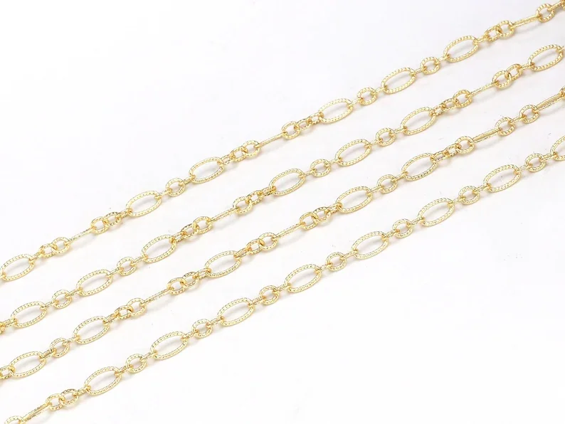 1 Meter Textured Gold Cable Chain, Fancy Italian Chain, Flat Link Chain, Paperclip Chains, 6.3x3.6mm, Jewelry Making CG14