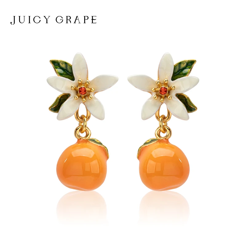 

Juicy Grape Orange Drop Earrings Sweet Fruit Flower Earring for Women Handmade Enamel Earring 925 Sterling Silver Needle Gift