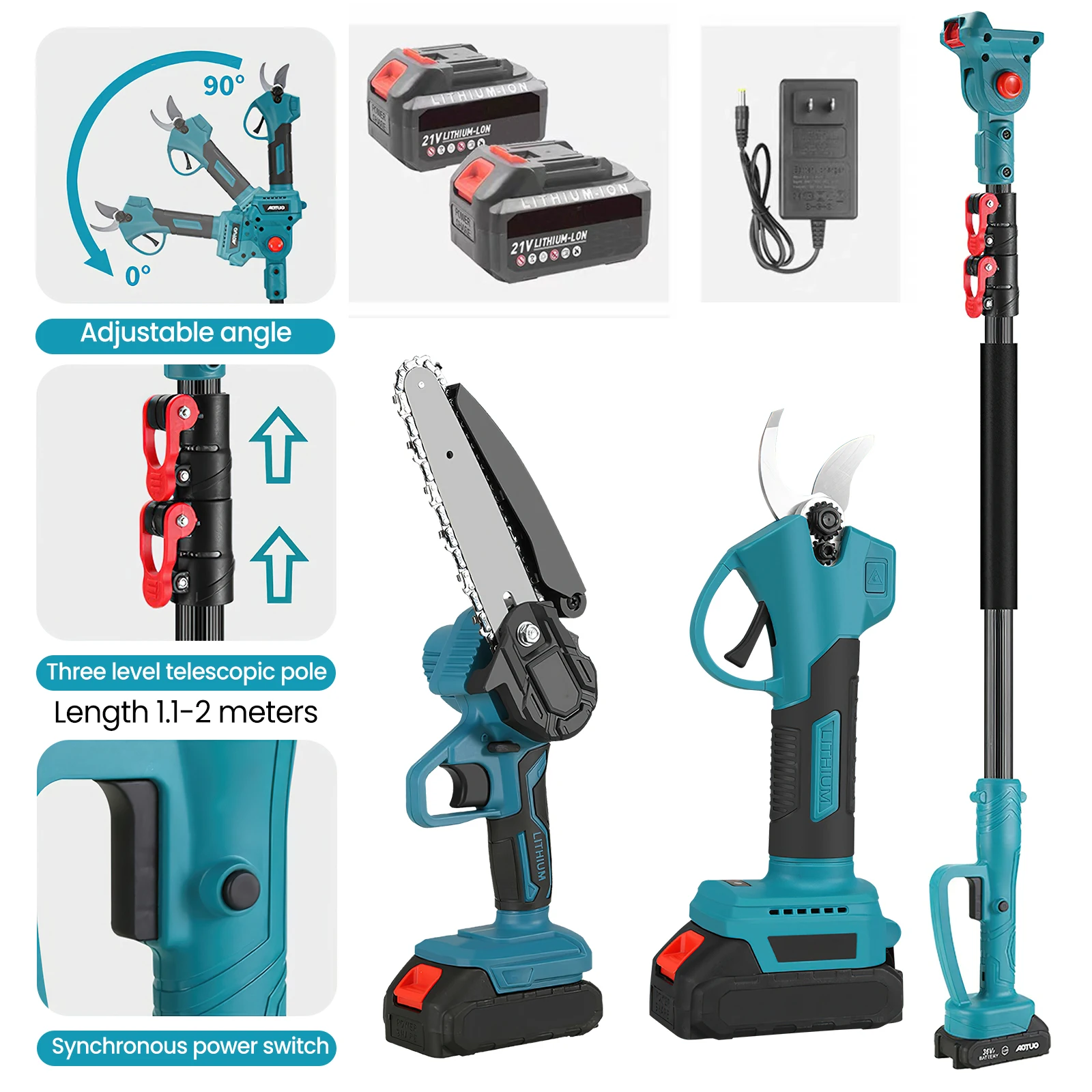 DWiusty 600W Bürstenlose 4-in-1 Elektrische Hochzweig-Kettensäge & Astschere Kabellos 6-Zoll-Säge Baumschneidewerkzeug für Makita-Akku