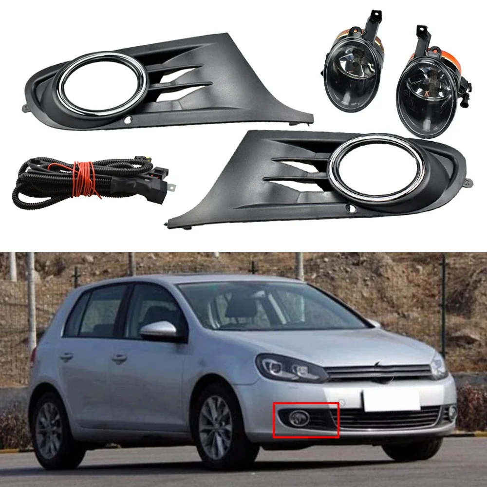 2 sztuk przeciwmgielne zestaw lampowy przedni dolny grill zderzaka pokrywa na światła kabel uprząż dla Golf 6 MK6 2010 2011 2012 2013 2014 — zdjęcie 2