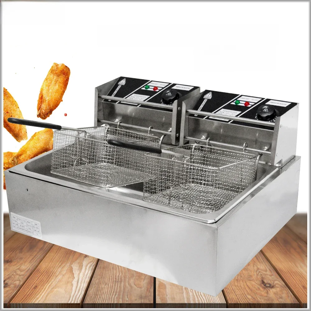 XEOLEO-Fritadeira Elétrica Comercial, Panela De Aço Inoxidável, Cestas Duplas, Processador De