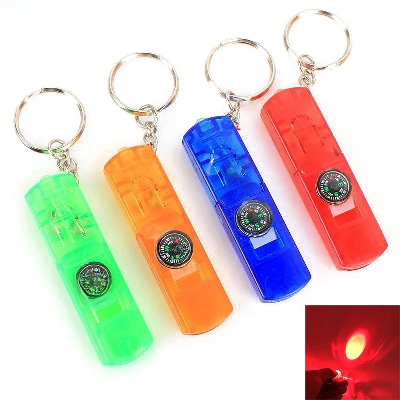 Mini porte-clés lampe de poche LED, torche à lumière rouge, sifflet d'extérieur, boussole d'urgence, survie, Portable, aventure, Camping