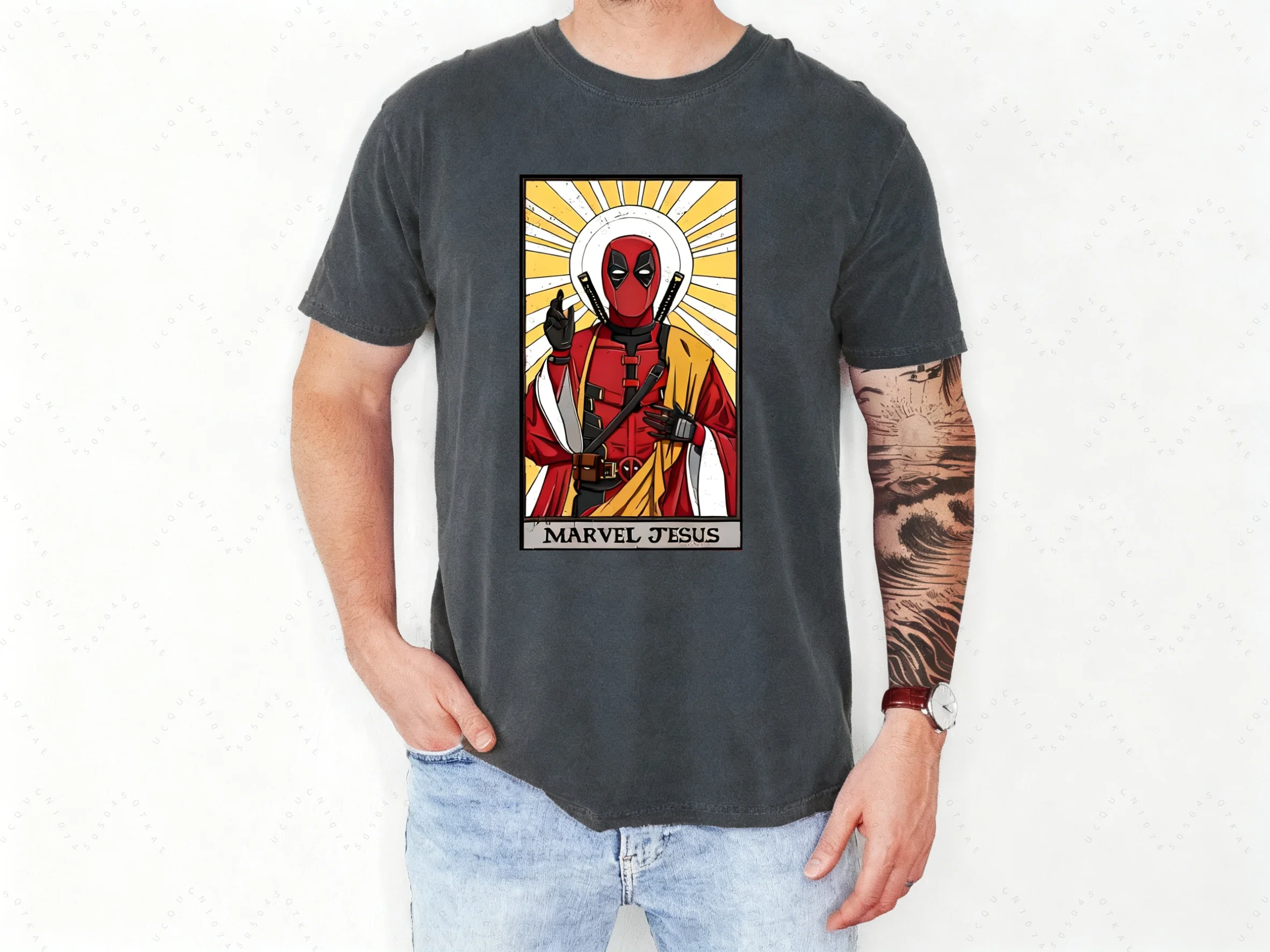 ألوان أعجوبة يسوع قميص ديدبول يسوع تي شيرت مضحك الراحة الدينية الأعلى مارفل ديدبول تي شيرت المنتقمون يسوع تي شيرت الصيف الخريف #1