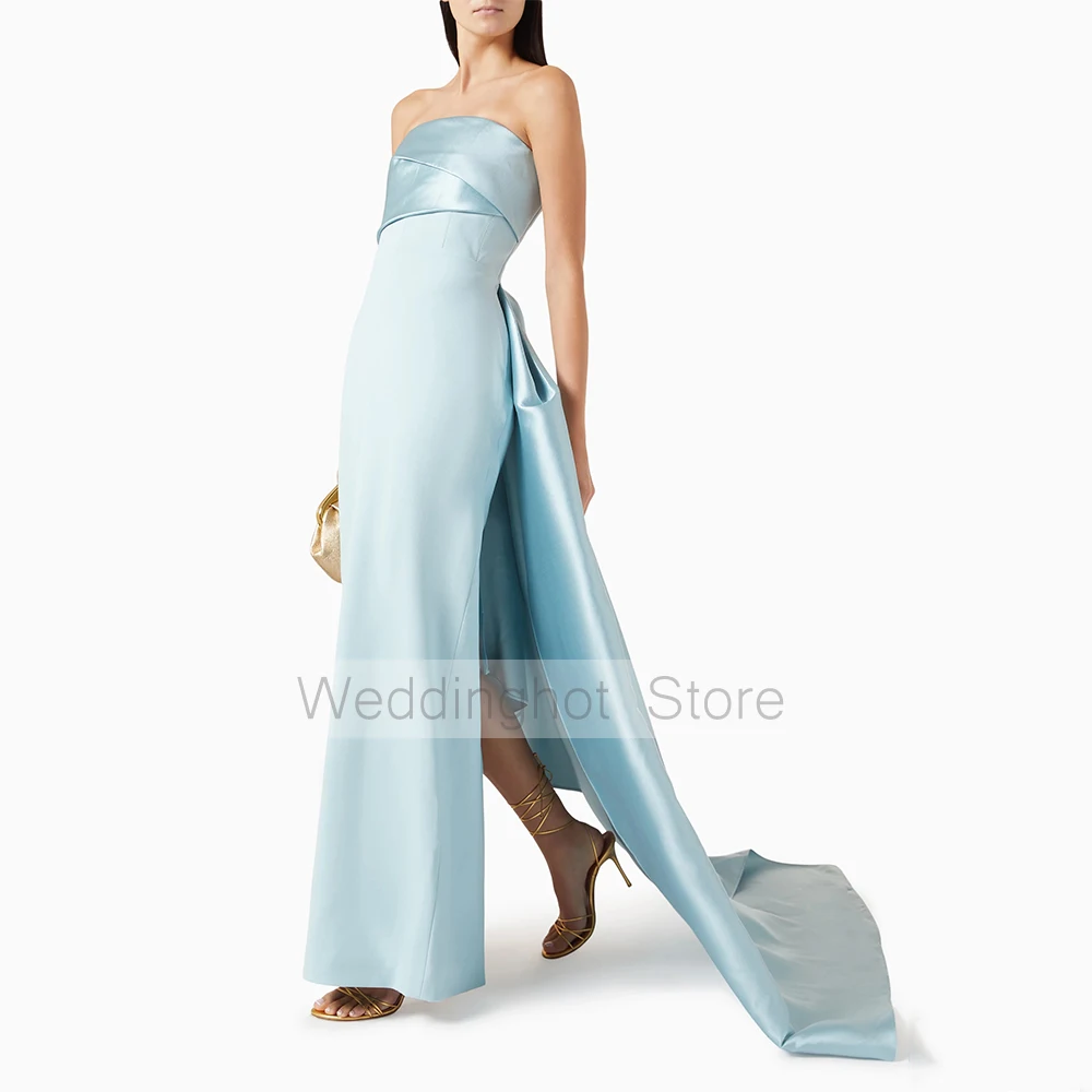 Simples vestido de noite longo sem alças sem mangas plissado drapeado coluna vestidos de baile para as mulheres 2025 voltar dividir elegante vestidos formais