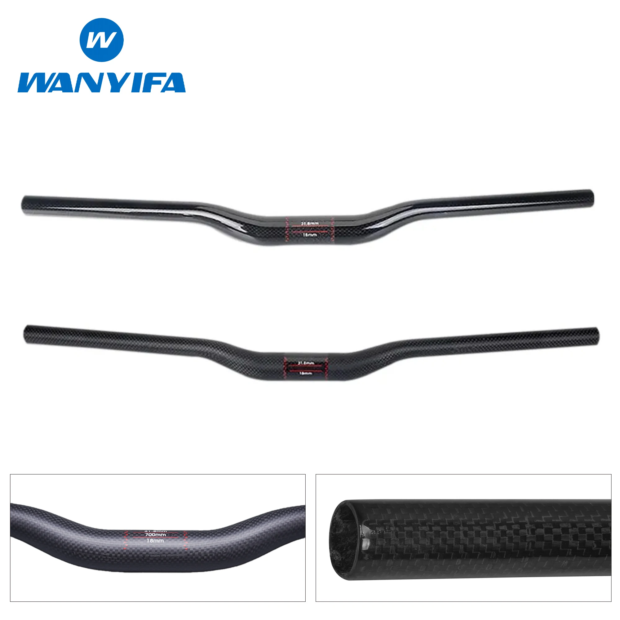 Wanyifa Carbon Fiber Bike Handlebar Rise 31.8x580/600/620/640/660/680/700/720/740/760mm For MTB MXB  Road Bcycle