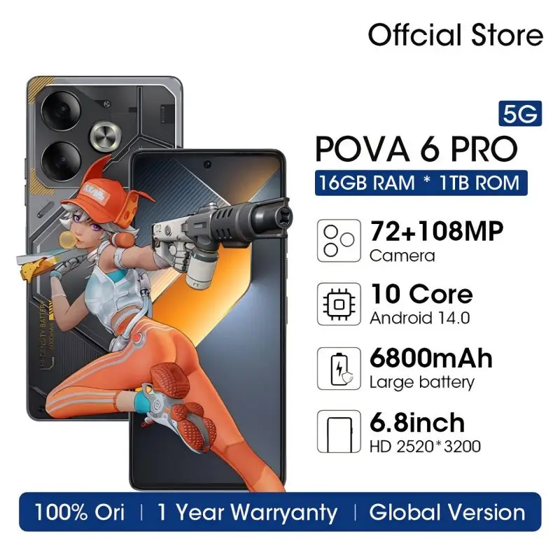 BIG SALE Global Version Mobile Phones Pova 6 Pro 6.8 inch cell phones 16+1TB 5G Dual SIM Smartphone Android Face unlocked