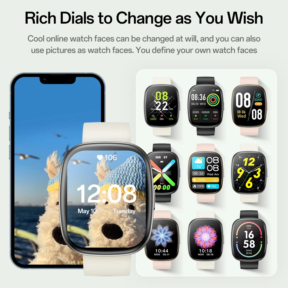 KHwatch Orologi da coppia Smart Watch 1.83 "Grande schermo Bluetooth Chiama record di ciclo mestruale IP67 Orologi da donna Orologi da uomo S6