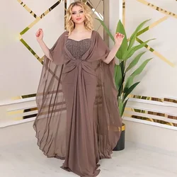 Robe sirène en mousseline de soie pour mère de la mariée, perlée, demi-manches cape, paillettes, plis, soirée formelle, robes de Rhsexy, 2024